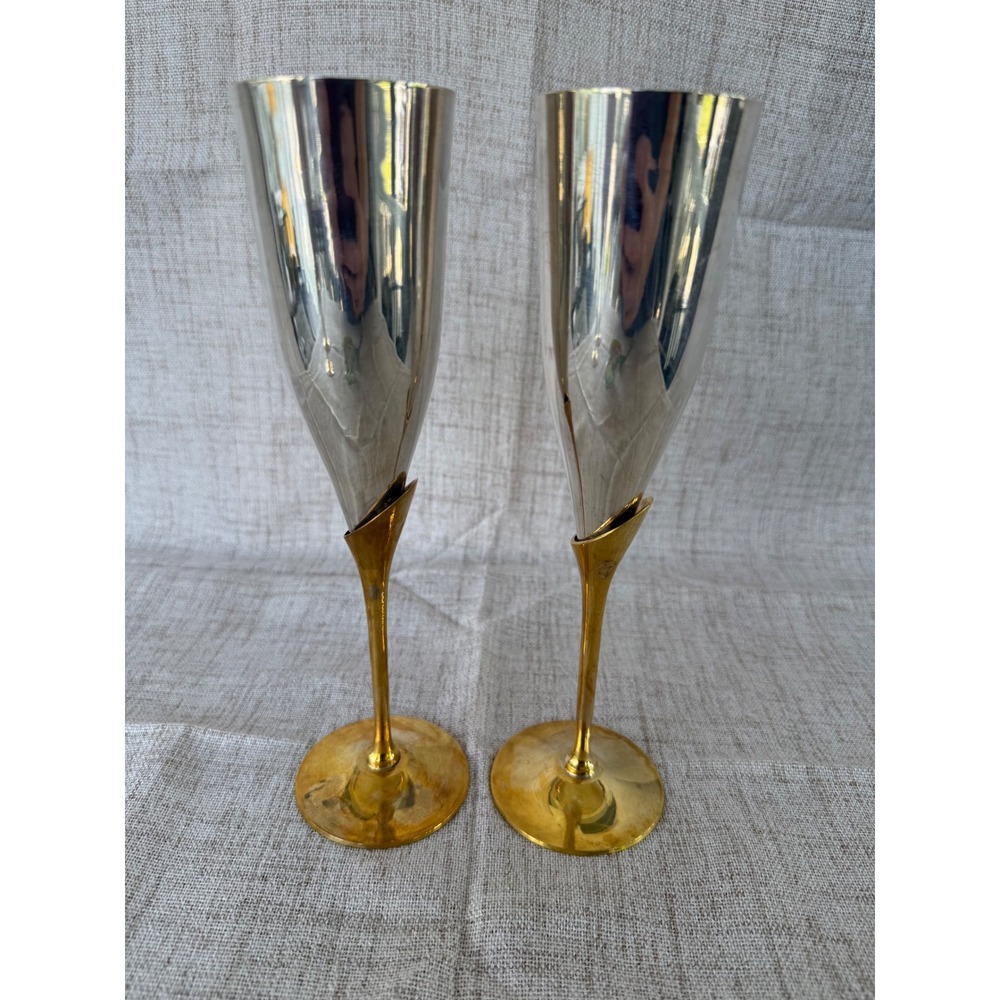 Unbranded Champagne Flutes Gold Silver Excellent Two-Tone Metal Brass